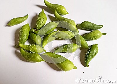 Lady's slipper gourd green vegetable with white background Stock Photo