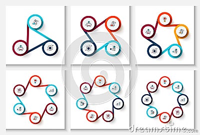 Cycle business graphic elements. Business process infographics with 3, 4, 5, 6, 7 and 8 step circles. Abstract Vector Illustration