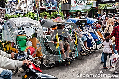 Trishaws on the Malioboro Street, Yogyakarta, Indonesia Editorial Stock Photo
