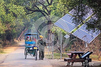 Cycle rickshaw walking in Keoladeo Ghana National Park in Bharat Editorial Stock Photo