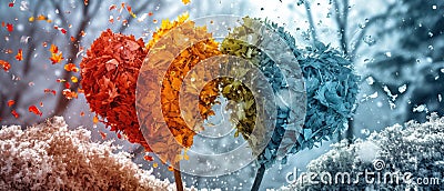 Cycle Of Seasons Captured In Repeated Artistic Heart Shape Stock Photo