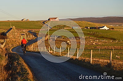 Cycle touring on Shetland Islands Stock Photo
