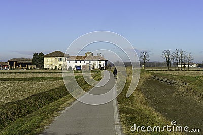 Cycleway along Naviglio di Bereguardo, Pavia province Editorial Stock Photo