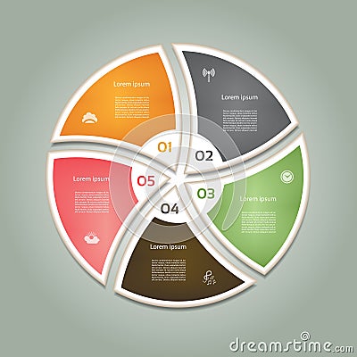 Cyclic diagram with five steps and icons. Vector Illustration