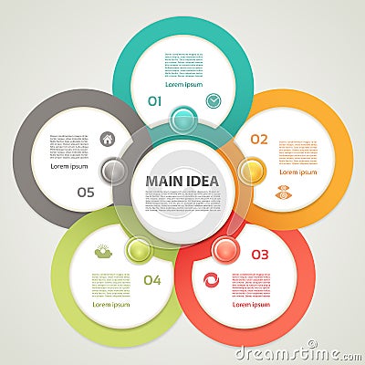 Cyclic diagram with five steps and icons Vector Illustration