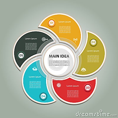 Cyclic diagram with five steps and icons. Vector Illustration