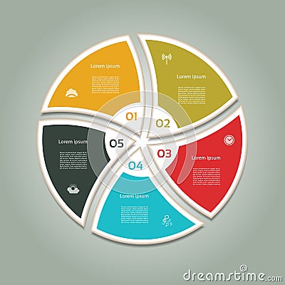 Cyclic diagram with five steps and icons. Vector Illustration