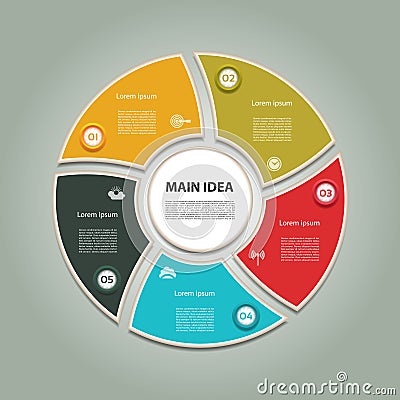 Cyclic diagram with five steps and icons. Vector Illustration