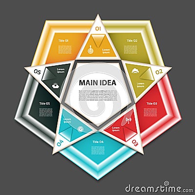 Cyclic diagram with five steps and icons. Vector Illustration