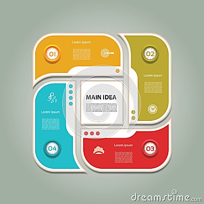 Cyclic diagram with four steps and icons. Vector Illustration