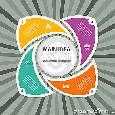 Cyclic diagram with four steps and icons. Vector Illustration