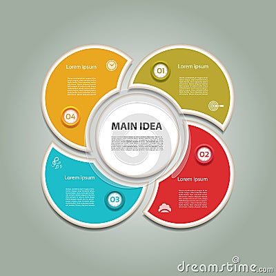 Cyclic diagram with four steps and icons. Vector Illustration