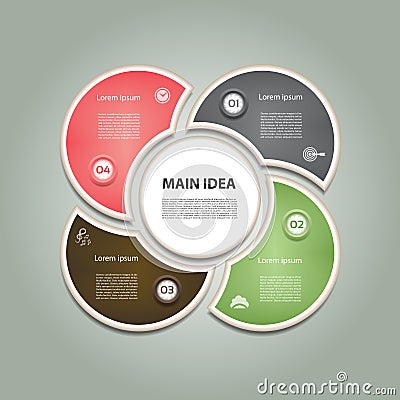 Cyclic diagram with four steps and icons. Vector Illustration