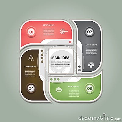 Cyclic diagram with four steps and icons. Vector Illustration