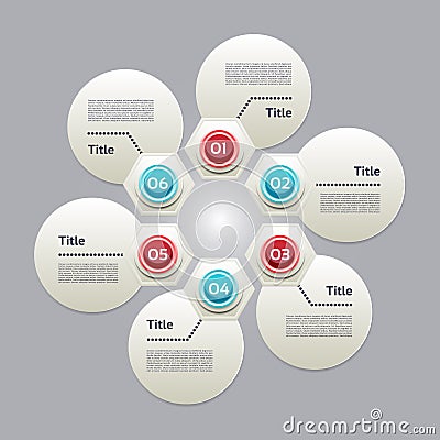 Cyclic diagram with six steps. Vector Illustration