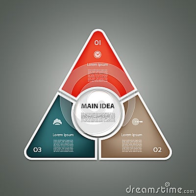 Cyclic diagram with three steps and icons. Vector Illustration
