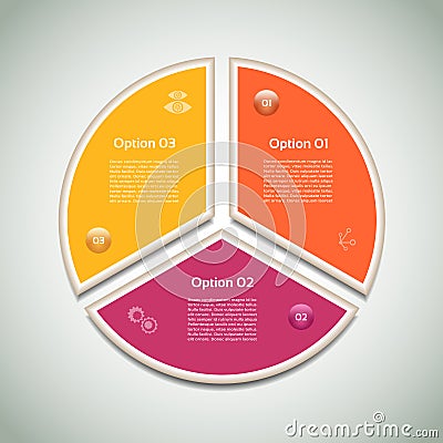 Cyclic diagram with three steps and icons. Vector Illustration