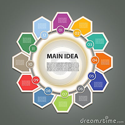 Cyclic diagram with twelve steps. Vector Illustration