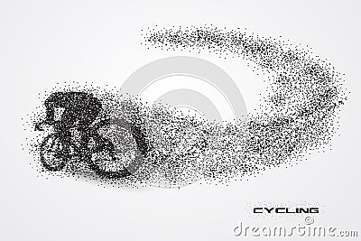 Cycling bicycle of a silhouette from particle. Vector Illustration