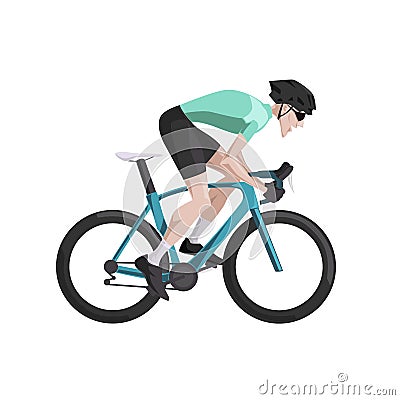 Cycling, cartoon road cyclist riding bike, side view, isolated vector illustration. Flat design Vector Illustration