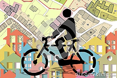 Cycling concept with bicycle icon of person pedaling in the city on a bicycle lane Stock Photo