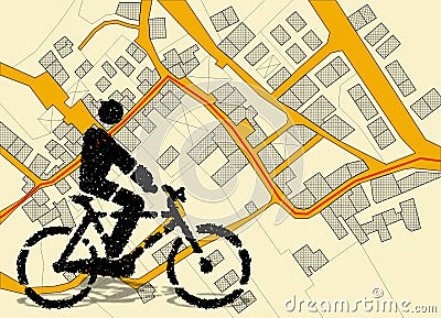 Cycling concept with bicycle icon of person pedaling in the city on a bicycle lane Stock Photo