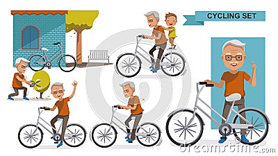 Cycling Elderly Vector Illustration