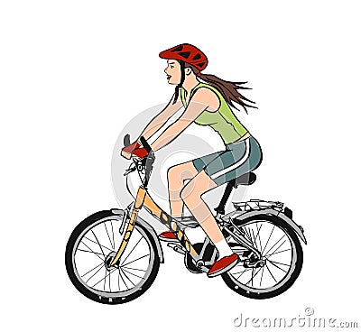 Cycling girl and girls cyclist, cyclist girl, cyclist girls sport, sportsman, daily sport, sportive, healthy lifestyle, Cartoon Illustration