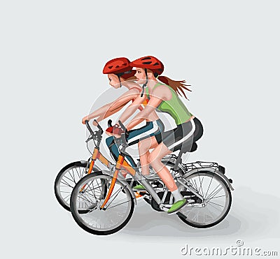 cycling girl and girls, cyclist, cyclist girl, cyclist girls, sport, sportsman daily sport sportive healthy lifestyle, Cartoon Illustration