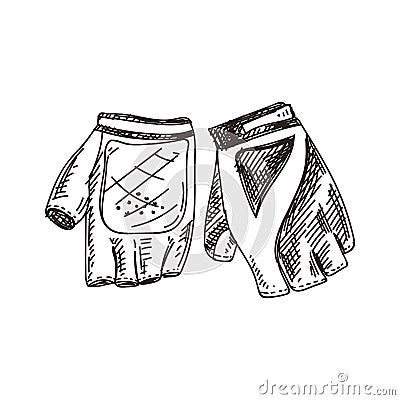 Cycling gloves hand drawn black and white vector illustration Vector Illustration