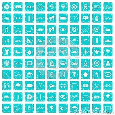 100 cycling icons set grunge blue Vector Illustration