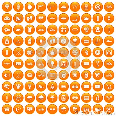 100 cycling icons set orange Vector Illustration