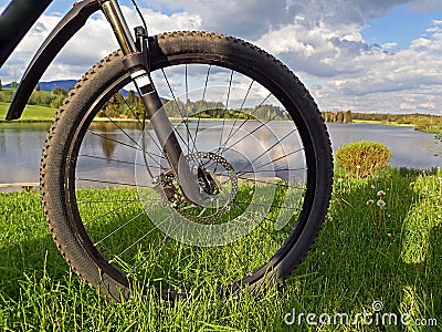 Cycling in nature. By bike to the lake Stock Photo