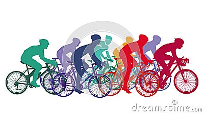 Cycling, people on racing bikes, group of cyclists Vector Illustration