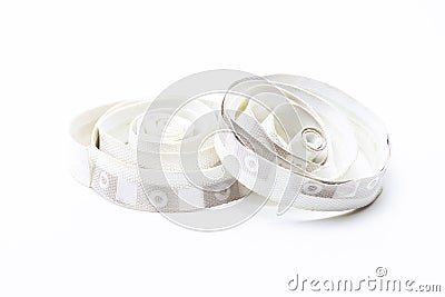 Cycling Related Ideas. White Dirty Used Bike Handlebars Bar Tape Against White Background Stock Photo