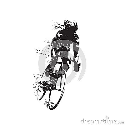 Cycling, road cyclist rides bike, front view isolated vector silhouette Vector Illustration
