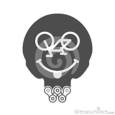 Cycling Smile, Positive Smiley or Smiling Face. Skull Vector Icon with Beard Made of Bike or Bicycle Chain Stock Photo