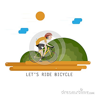 Cycling sport bicycle man characters Vector motion active. Flat vector illustration Vector Illustration