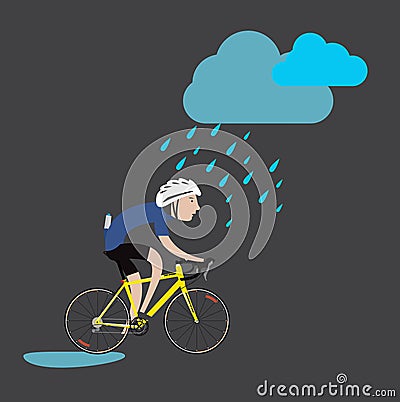 Cycling sport bicycle man in the rain Vector Illustration