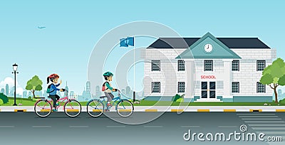 Cycling to school Vector Illustration