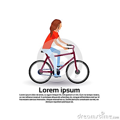 Cycling woman character personage female template for design sport and animation on white background full length copy Vector Illustration