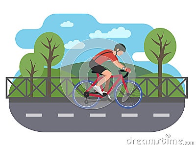 Cyclist on bike path Vector Illustration