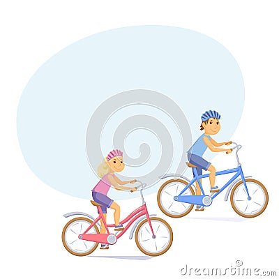 Cyclist children on bike Vector Illustration