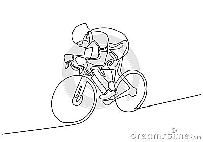 cyclist continuous line drawing. Vector athlete riding a bicycle or bike during sport game Vector Illustration