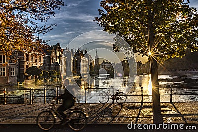 Cyclist - Dutch Parliament and Government Stock Photo