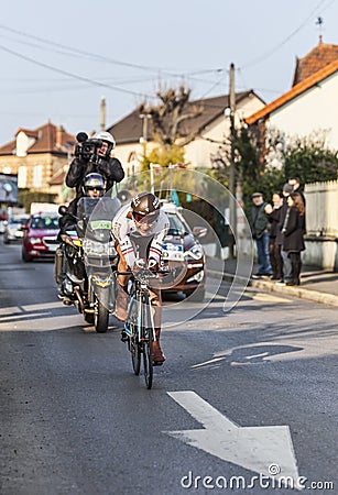 The Cyclist Jean-Christophe PÃ©raud- Paris Nice 2013 Prologue in Editorial Stock Photo