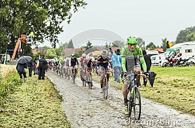 The Cyclist Lars Boom on a Cobbled Road - Tour de France 2014 Editorial Stock Photo