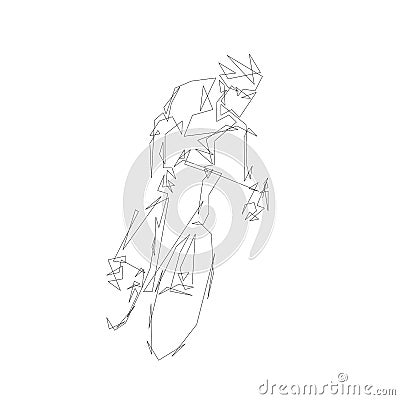 Cyclist, line art, abstract geometric continuous line drawing. Road cycling. Front view Vector Illustration