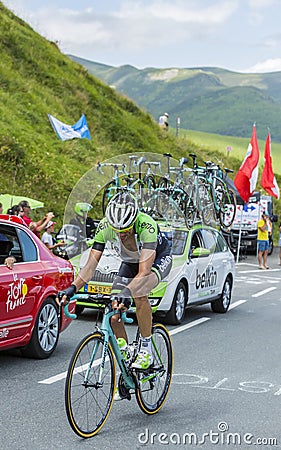 The Cyclist Maarten Wynants on Col de Peyresourde - Tour de Fran Editorial Stock Photo