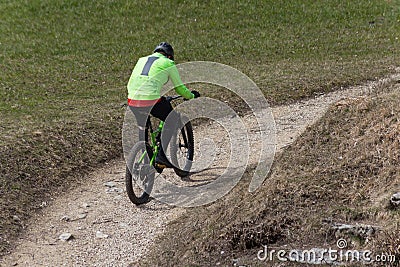 cyclist people enjoy outdoor wanderlust with their ebikes mountainbikes Stock Photo